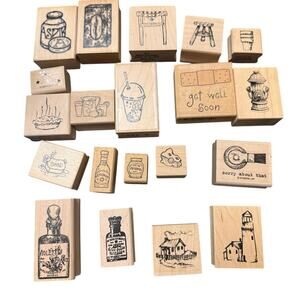 90s/2000s Vintage Craft Stamp Lot of 20- Drinks, Food, Perfume, Home Scrapbook
